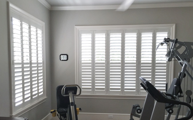 San Diego exercise room with shuttered windows.